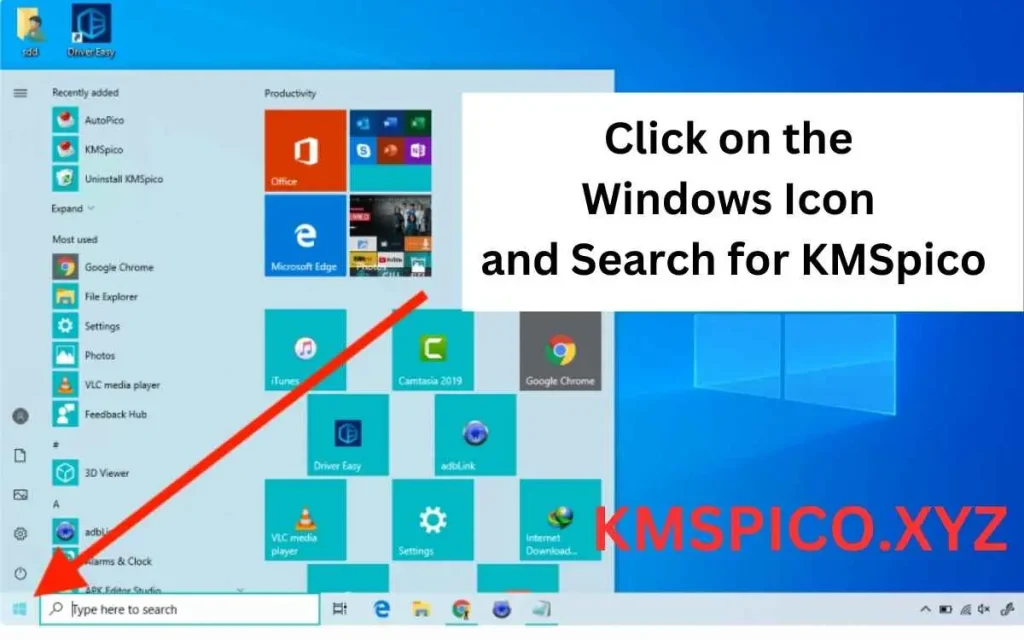 Click on the Windows Icon and Search for KMSpico